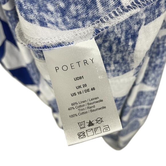 Poetry Linen Cotton Geometric Shift Dress Art To Wear Lagenlook Blue White US 16 - Picture 15 of 15
